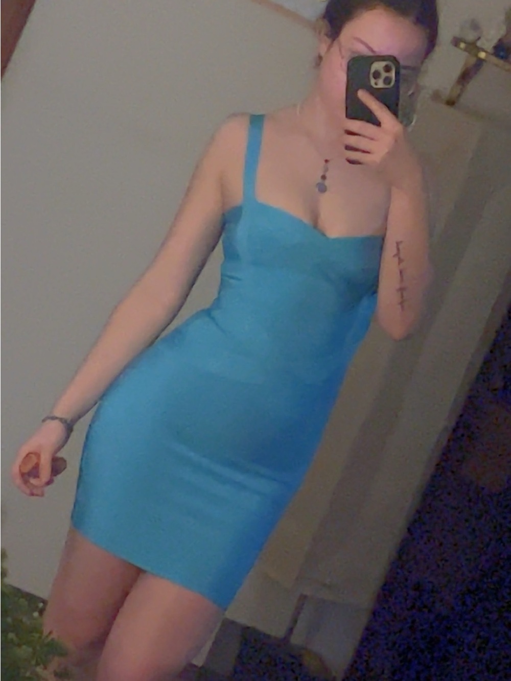 Turquoise Bodycon Bandage Dress with Straps